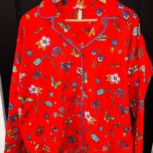 Lyrebird Red Floral and Butterfly 🦋 Print Pajama Top Size Large NWOT